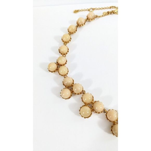 Marbled Beige Round Gold Tone Autumn Neutral Ann Taylor Bauble Necklace - Picture 4 of 12